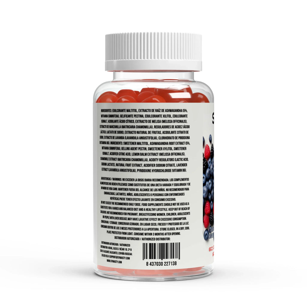 Back of a bottle of mixed berry vegan gummies with ingredients and nutrition label visible.