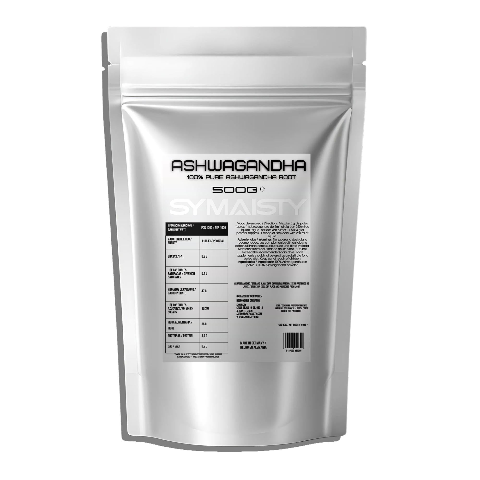 Symaisty Ashwagandha Powder 500g - 100% pure root powder made in Germany.