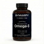 Omega-3 1400mg supplement bottle with 120 softgels, high EPA and DHA, black label